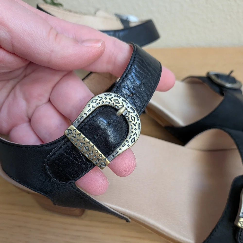 Dansko Anna Black Leather Western Heeled Comfort Sandals Size 39 (8.5 - 9) - Picture 3 of 14